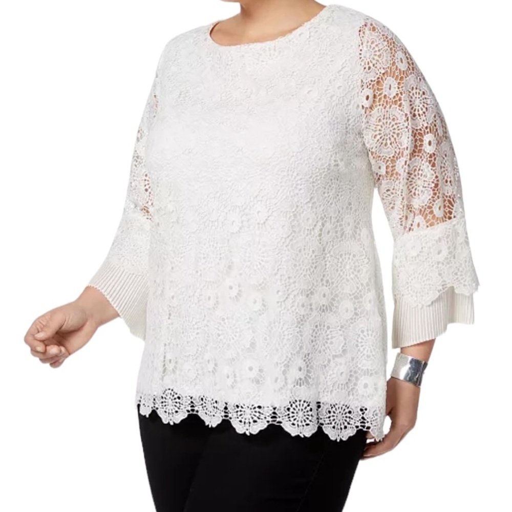 Charter Club White Lace 3/4 Sleeve Top M